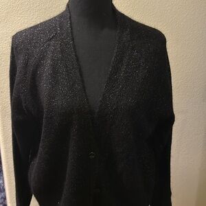 Anine Bing Black and Metallic Threading Mohair Cardigan Sweater NWT